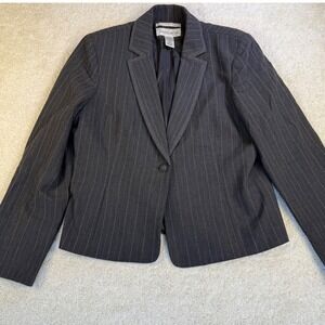 Jones Wear Womens Lined Blazer Size 12 Gray Pinstripe Stretch Career Office